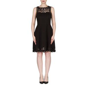 Joseph Ribkoff Black Eyelet Cutout Detail Sleeveless Dress Sz 18